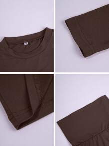 Bộ đồ hai mảnh nữ GAOVOT mùa xuân/hè phong cách Y2K thể thao năng động, thoải mái, mặc nhà hàng ngày, màu trơn, áo thun dài tay cổ tròn và quần ống loe nhẹ. - Màu nâu sẫm - Xem 11