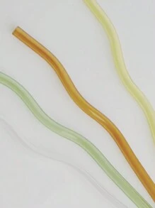 5pcs Wavy Glass Straws With 1 Cleaning Brush,Reusable Colorful Glass Straws,With 1 Cleaning Brush,Party Straws,Heat Resistant,Very Suitable For Slush, Tea, Coffee,Juice And Cocktails, Holiday Party Wedding Cocktail Bar Beach, Kitchen Utensils, Party Supplies, 20cm/7.8inch, For Outdoor, Camping
