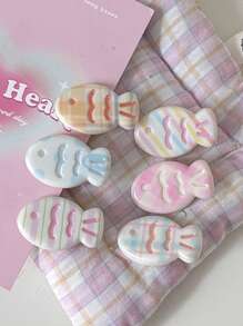 6pcs Cute Cream & Candy Color Angelfish Design Hair Clips, Kawaii Y2K Bangs Clips, Versatile Wavy Fish Hair Clips, Macaron Colors Claw Clips Hair Claws Hair Barrettes, School Stuff