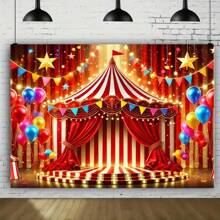 1pc Polyester Circus Themed Photography Background, Birthday Banner Supplies, Cake Table Photo Booth Party Decor, Multipurpose Portrait Photo Backdrop, No Power Required