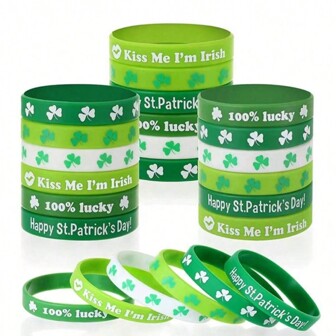 6pcs Green Silicone Wristbands With Clover Pattern - Irish Festival Gift, Holiday Party Sports Bracelet, St. Patrick's Day Green Shamrock Silicone Wristband, Clover Party Bracelet Decoration, Holiday Gift