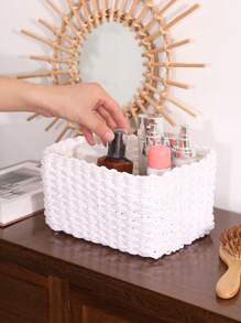 1 pezzo di cestino portaoggetti intrecciato a mano, design intrecciato creativo per cestino portaoggetti per la casa, organizzazione e conservazione domestica, adatto per soggiorno, camera da letto, dormitorio e accessori per ufficio, decorazione per la casa, decorazione in stile fattoria, Cestino portaoggetti in erba marina in stile boho con accenti in legno e rattan, decorazione moderna per patio e giardino
