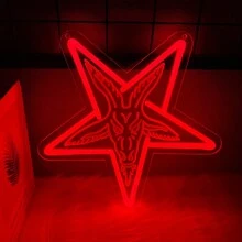 Baphomet Gothic Neon Sign, LED Signs Gothic Satan Sigil Halloween Neon Signs For Wall Decor, Lamb Demons Neon Light Signs For Halloween Home Bedroom Dorm College Party,USB Power Supply Can Be Reused, Comes With Accessories, And Is Easy To Install. - Red - View 6