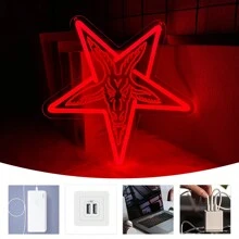 Baphomet Gothic Neon Sign, LED Signs Gothic Satan Sigil Halloween Neon Signs For Wall Decor, Lamb Demons Neon Light Signs For Halloween Home Bedroom Dorm College Party,USB Power Supply Can Be Reused, Comes With Accessories, And Is Easy To Install. - Red - View 5