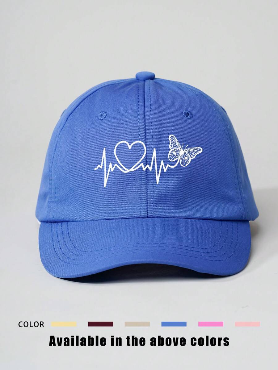 1 件心形和蝴蝶印花棒球帽，可调节户外防晒休闲帽，适合春季、秋季、旅行、海滩度假、Y2K 风格、年轻人 - 棒球帽 - 查看 1