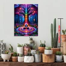 1 件生命之树疗愈脉轮帆布墙画，1.5 英寸厚方形画框，精神房间装饰，冥想卧室装饰，独特的艺术品礼物，带画框的墙画 - 彩色 - 查看 3