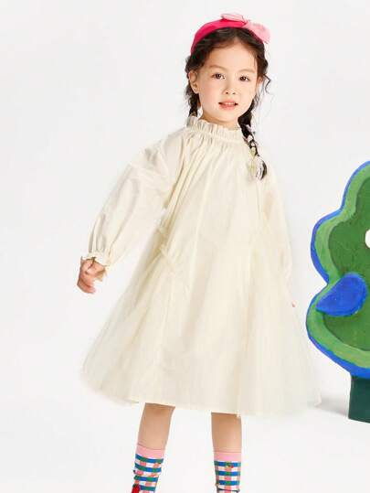 mini bala Girls' Princess Dress, Sweet Mesh Patchwork Chinese Dragon Year Party Dress