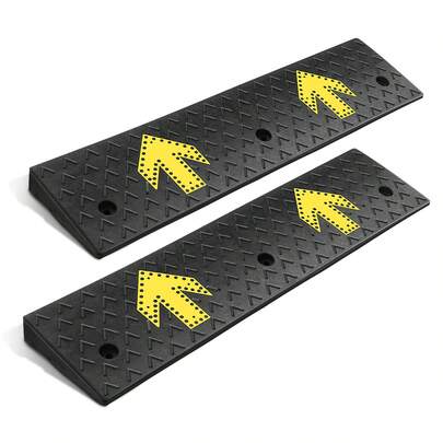 2pcs 2" Rise Rubber Arrow Curb Ramp Heavy Duty Loading Driveway Ramp Threshold Ramp 37.4 In L X 9.8 In W X 2 In H For Loading Dock, Warehouse, Motorcycles, Cars
