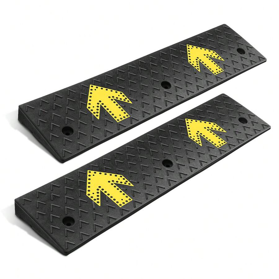 2pcs 2" Rise Rubber Arrow Curb Ramp Heavy Duty Loading Driveway Ramp Threshold Ramp 37.4 In L X 9.8 In W X 2 In H For Loading Dock, Warehouse, Motorcycles, Cars - Black - View 1