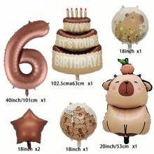 1set 40 Inch Chocolate Number Capybara Birthday Cake Foil Balloon, Round Capybara Chocolate Stars Birthday Cake Balloon For Birthday Decorations Capybara Party Favors Capybara Theme Party Supplies Decor