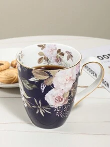 1 pieza Taza de cerámica con elegante diseño de rosa blanca y azul, apta para uso doméstico, club, cafetería - Multicolor - Ver 10