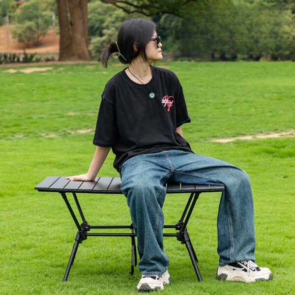 1 pieza Mesa plegable para exteriores de acero de carbono y aleación de aluminio, mesa portátil para acampar y picnic de fácil armado