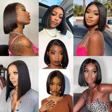 Wear And Go Glueless Bob Wigs Human Hair Pre Plucked Natural Hairline Straight Short Bob Wig 180 Density 4x4 Transparent Lace Closure Wig Human Hair For Women Brazilian Virgin Hair Natural Black 12 Inch - Natural & Black - View 9