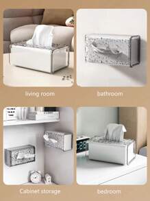 2 件壁挂式纸巾盒、纸巾盒盖、纸巾分配器容器、透明冰川图案纸巾架、透明浴室卫生纸收纳盒、矩形浴室纸巾盒家居浴室装饰浴室收纳秋季装饰返校