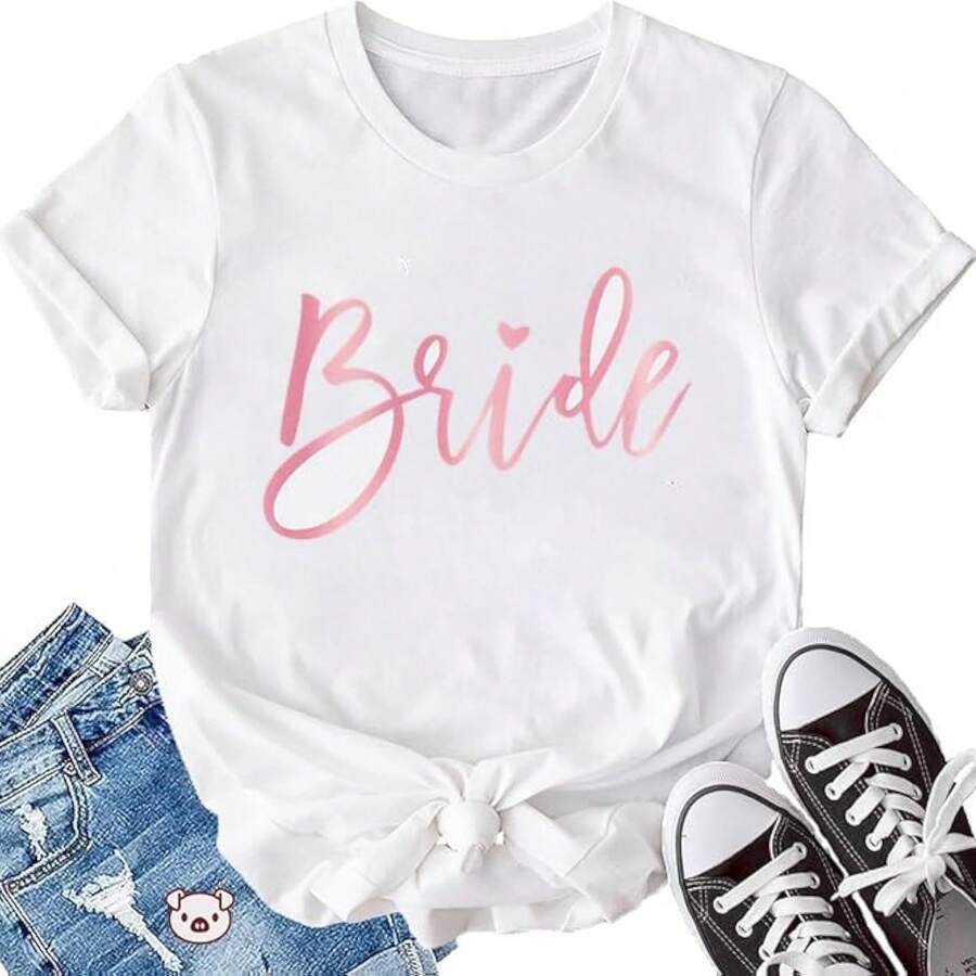 Bride Shirts For Women In My Bride Era Tshirts Bachelorette Party Engagement Ring Top Bridal  Shower Graphic Tee - White - View 1