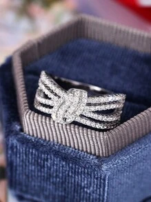 Stylever 1pc 925 Sterling Silver Shiny Zirconia Multi-Layer Bow Rings Ladies Jewelry For Women Basic Single Ring Fine Jewelry For Girls Birthday Prom Party Gifts