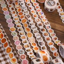 1 Roll MINI Coffee And Bread Doughnut Pattern Stickers On Roll Cutting Decor Sketchbook Aesthetics Scrapbooking DIY Collage Card Material Washi Tape Office & School Supplies