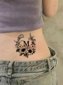 1pc Colorful Temporary Tattoo Sticker, Rose Flower & Motivational Quote, For Unisex, Waterproof & Sweatproof
