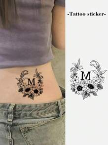 1pc Colorful Temporary Tattoo Sticker, Rose Flower & Motivational Quote, For Unisex, Waterproof & Sweatproof