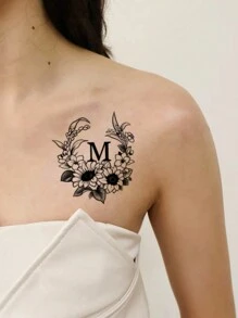 1pc Colorful Temporary Tattoo Sticker, Rose Flower & Motivational Quote, For Unisex, Waterproof & Sweatproof