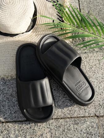 Teens' Flat Slip-On Slippers, Comfortable Soft Sole Solid Color Open Toe, Casual Fashion Beach Indoor Daily Household Shower Sandals, Suitable For All Seasons