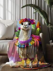 One Pack, Personalized Cartoon Animal, Alpaca Family Pattern Flannel Blanket - Soft, Lightweight, Warm, Suitable For Sofas, Beds, Travel, Camping | Customizable Name | Text Available In Various Sizes, Portable, Digital Printing, Office Chair - Multicolor - View 4