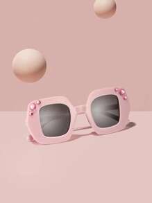 1 PC Girls 4-8Y Elegant Rhinestone Encrusted Candy Color Square Fashion Pink Eyeglasses For Holiday Outing, Holiday Party And Costume Matching