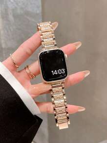 1pc Compatible With Apple WatchBand Rose Gold 38mm 40mm 41mm 42mm 44mm 45mm 49mm 46mm Women's Jewelry Replacement Metal Wristband Shiny For S9 S10 Rhinestone Set Vintage Apple Watch With Metal Apple Watch With Ultra2/3/1 For 10/9/8/7/6/5/4/3/2/1 Applewatch Rhinestone Set Girl Premium Induction Metal Watch Strap Apple Watch Accessories Watch Band