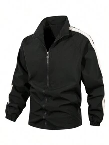Men's Windproof Jacket, Zipper Closed Stand-Up Collar Jacket With Pockets, Suitable For Daily Leisure, Outdoor Activities