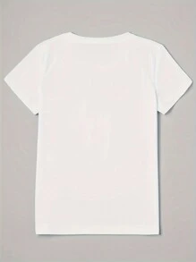 Polyester Knit Fabric - Ain't No Family Like The One I Got - Letter Print Alphabet Graphic T-Shirt For Women, Casual Round Neck Short Sleeve, All Seasons Comfort - 白色 - 查看 2