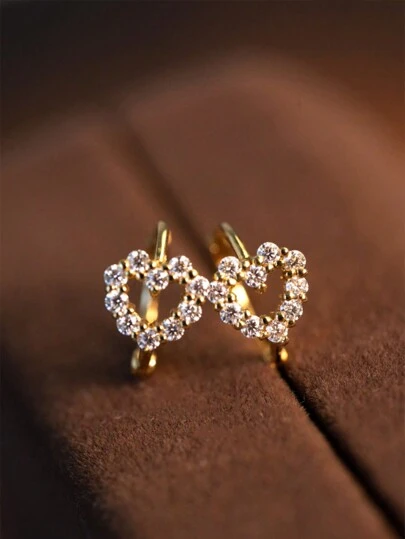 1 Pair Fashionable S925 Sterling Silver Hollow Heart Zirconia Double Circle Earrings, Luxury Jewelry For Women, Suitable For Friends,Holidays, Birthday And Party Gifts