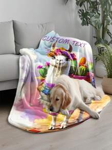 One Pack, Personalized Cartoon Animal, Alpaca Family Pattern Flannel Blanket - Soft, Lightweight, Warm, Suitable For Sofas, Beds, Travel, Camping | Customizable Name | Text Available In Various Sizes, Portable, Digital Printing, Office Chair - Multicolor - View 3