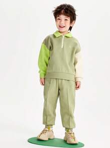 mini bala 男童时尚长袖运动服，新款春季童装 - 土灰綠 - 查看 1