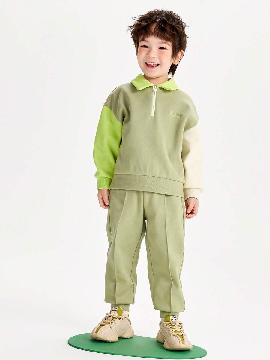 mini bala 男童时尚长袖运动服，新款春季童装 - 土灰綠 - 查看 1