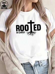 Happy Valentine'S Day Women's  Rooted In Christ  T-Shirt, Women's 220g Round Neck Casual Heavy Pure Cotton T-Shirt (1 PC)