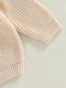 Suéteres de cuello redondo para bebés pequeños, jerseys de punto sueltos de color sólido de manga larga - Beis - Ver 6