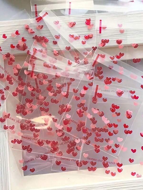 100 Stück herzförmige selbstklebende Valentinstag Tüten - perfekt zum Verpacken von kleinen Artikeln und Schmuck