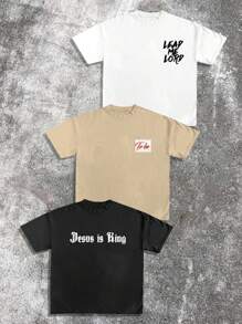 3 Piece Set Men's Printed Short Sleeve Casual T-Shirt Tops, Fashion - Multicolor - View 2