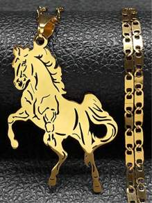 Horse Pendant Necklace For Women Men Stainless Steel Animal Running Horse Accessories Necklace - Necklace - View 8