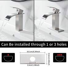 Waterfall Spout Bathroom Sink Faucet 3 Holes Single Handle Basin Vanity Mixer Tap With Cover - Brushed Nickel - View 3