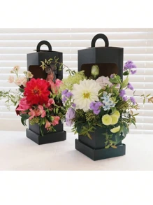 1 pieza Caja de embalaje para ramo de flores del Día de San Valentín, caja de regalo de flores, caja de arreglo floral, caja de embalaje de flores, bolsa de regalo artesanal, suministros de embalaje para florería, suministros para fiestas de boda y Día de San Valentín - Multicolor - Ver 12