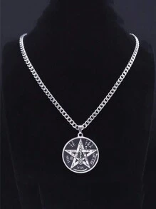 巫术哥特式黑暗五角星项链不锈钢原创四字神名所罗门护身符项链女士珠宝圣诞新年情人节节日礼物 QKC - 多色 - 查看 3