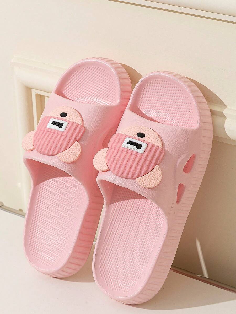 Mignons pantoufles d'intérieur antidérapantes avec motif ours de dessin animé pour salle de bain - Rose bonbon - Voir 1