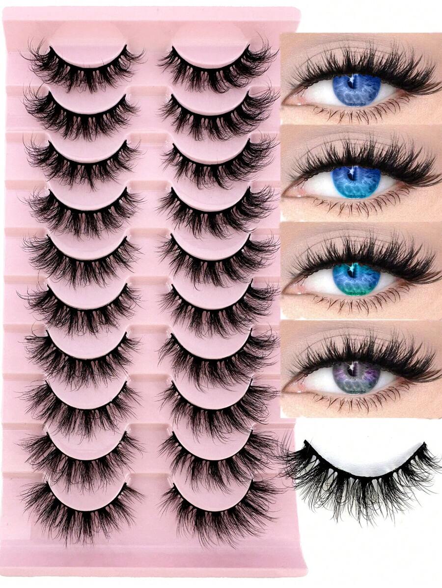Pestañas postizas de 8D esponjosas de piel de marta falsa, pestañas postizas 3D de ojos de gato, pestañas voluminosas de aspecto wispy, 10 pares de pestañas postizas, juego de pestañas de ojos de manga