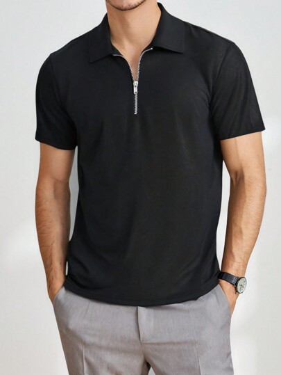 Plus Size Men Short Sleeve Polo Shirt, Vintage Basic Style, Fashion
