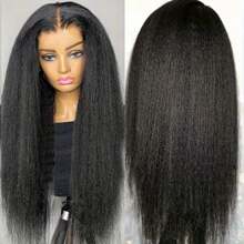 Natural Black Kinky Straight Lace Front Wig For Women 250 Density Pre-Plucked Transparent 13x4 HD Lace Closure Wig With Natural Hairline Human Hair For Valentine's Day Use