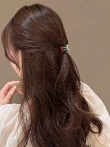 2 Pcs/Set Rhinestone Alloy Cute Cherry Mini Hair Clips For Women Side Bangs Hair Accessories Hair Claws Claw Clips Hair Jaw Clip Hair Clamps Hair Clutch Hair Catcher Clip Fall Winter For Vacation Outfits Woman