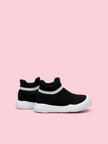 1 par de meias esportivas respiráveis listradas para crianças, sapatos versáteis - Preto - Ver 3