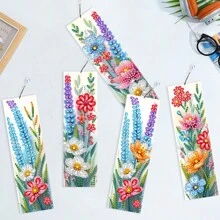 5 Pieces Diamond Painting Bookmarks Set, Made Of PET Material With Colorful Glass Effect, Double-Sided Wheat Ear Design, Ideal For Readers