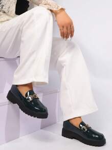 Designer Classic New Glossy Thick Sole Fashion Platform Loafers Flat Shoes For Women - Royal Blue - View 2